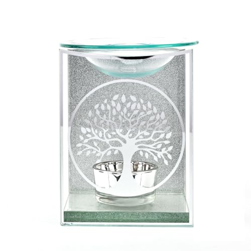 Image of Glass Tea Light Candle Holder - 12cm Tree of Life Oil Burner - Memorial, Christmas or Anniversary Day 1809