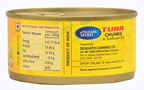 Image of Oceans Secret Tuna Chunks in SunflowerOil 180gm Pack of 24 Canned Tuna Fish | Balanced Nutrition | Heart Healthy | in Sunflower Oil | Premium Cuts Ready to Eat