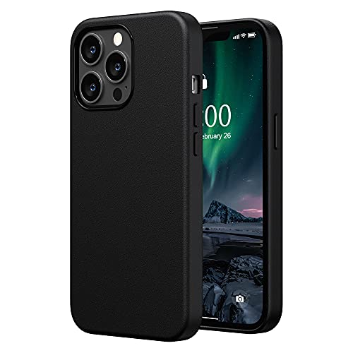SURPHY Faux Leather Case Compatible with iPhone 13 Pro Case (6.1 inch 2021), PU Leather Phone Case (with Metallic Buttons & Microfiber Lining) (Black)
