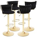 ODUWA Velvet Barstool Set of 4,Woven 360° Swivel Counter Height Bar Stools with Gold Metal Legs,Mode