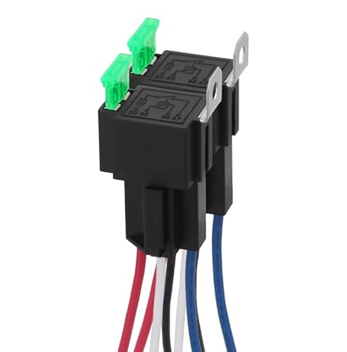 2 Stück 12V Sicherungsrelais 30A ATO/ATC Flachsicherung mit Kabelbaumsatz, 4-polige SPST Relais für den Automobilbereich mit 12 AWG Hochleistungskabeln