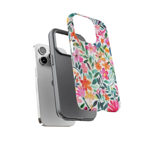 Coque rigide mate iPhone 14 Pro à fleurs aquarelle rose - 3