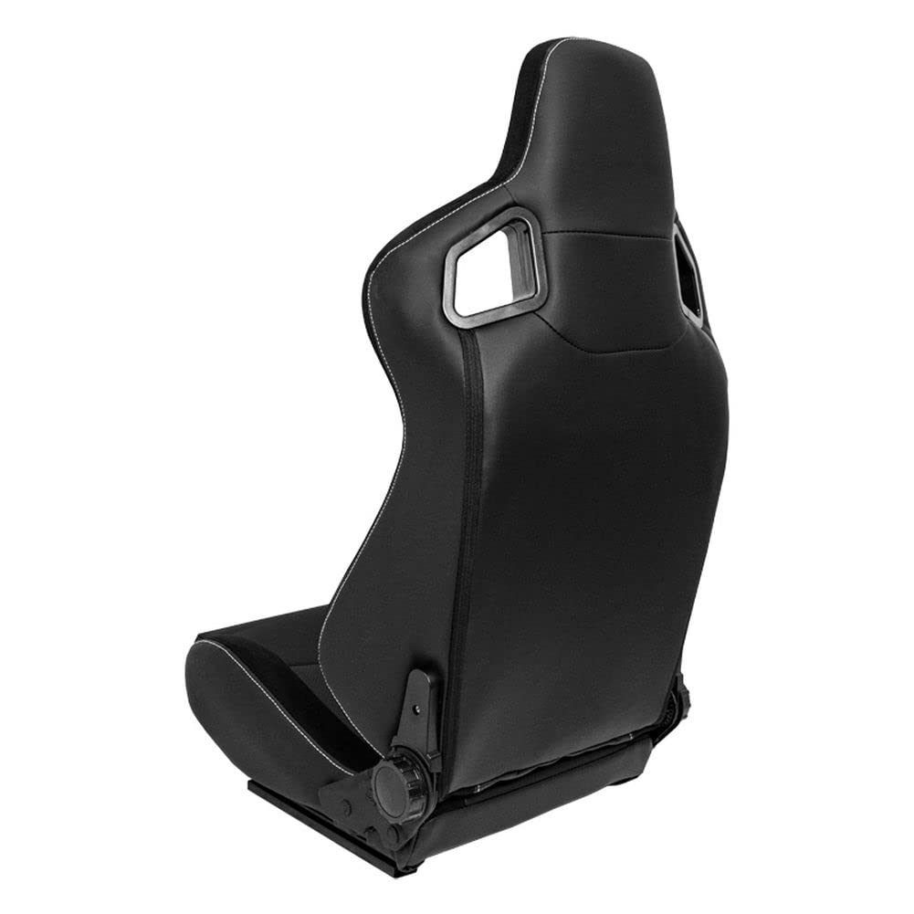 AutoStyle Siège baquet 'JW' - Simili Cuir Noir + Surpiqûres argent - Dossier réglable - incl. glissières