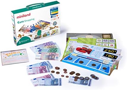 Miniland – Activity Euro, juguete de 18 actividades para el aprendizaje de las monedas y billetes (45308) , color/modelo surtido