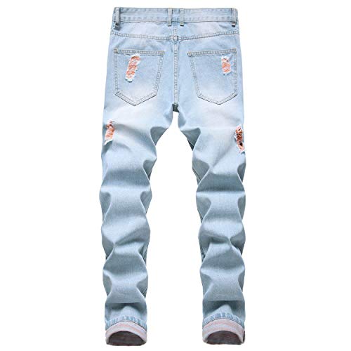 Image of Men's Ripped Slim Fit Jeans Straight Leg Denim Pants