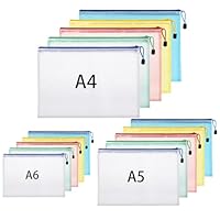 Hemiks 15 Stück Dokumententaschen A4+A5+A6, Transparente PVC Dokumentenmappe Wasserabweisend, Zip Beutel für Unterlagen Schule Büro Reise, mit Etiketten & Aufhängeschlaufe (5 Farben)