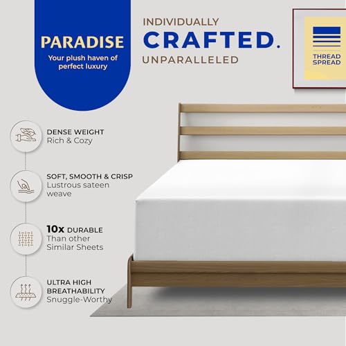 Thread Spread 100% Egyptian Cotton Queen Fitted Sheet Only - Luxury 1000 Series Paradise Collection Fitted Sheet Queen Size (White), Soft Cooling 22"