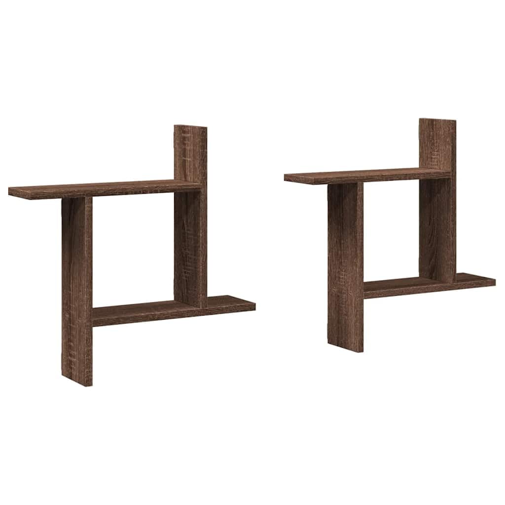 Étagère murale flottante aspect chêne marron lot de 2 étagères suspendues pour cuisine et chambre