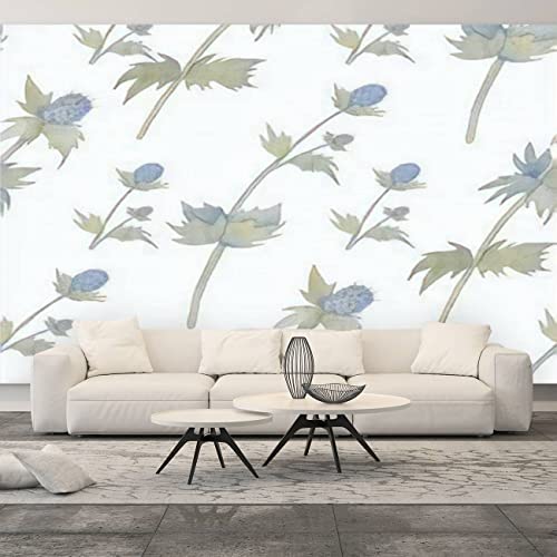 Wallpaper Peel & Stick Eryngium Plant Watercolor Thorn Seamless Botanical Hand Drawn Dried Large Wallpaper Remover Self-Adhesive Wall Mural Sticker Poster Home Decor For Living Room Bedroom #TOP1