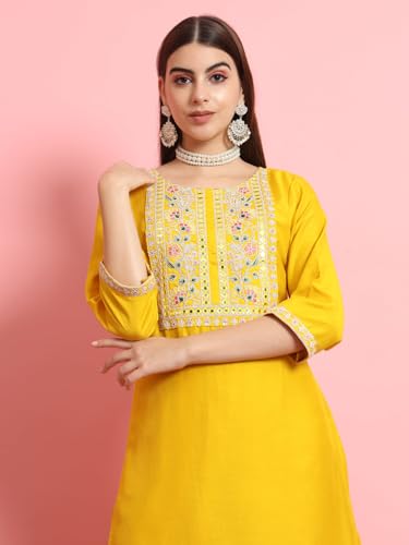 Image of VredeVogel Women's Silk Blend Embroidered Kurta with Pant & Dupatta Set