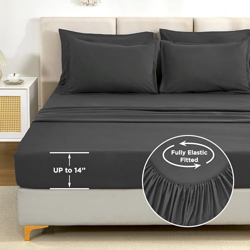 Litanika Comforter California King Size Set Dark Grey - 7 Pieces Bed in a Bag California King Bedding Comforter Sets, Plain Lightweight Bed Set with Comforter, Sheets, Pillowcases & Shams