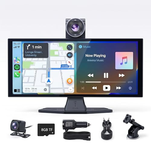 Coufonk 11.26 Carplay Screen for Car 4K Dash Cam Portable Tablet for Apple Android Auto Stereo Audio Radio Rear Backup Camera Voice Touch Control GPS Navigation Bluetooth Wireless Mirror for Truck