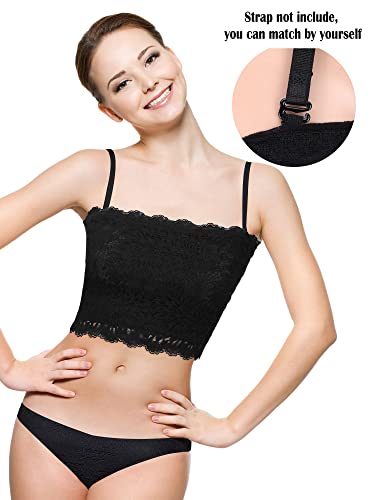 Image of Boao 3 Pieces Women's Floral Lace Tube Top Bandeau Strapless Bras Seamless Stretchy Chest Wrap