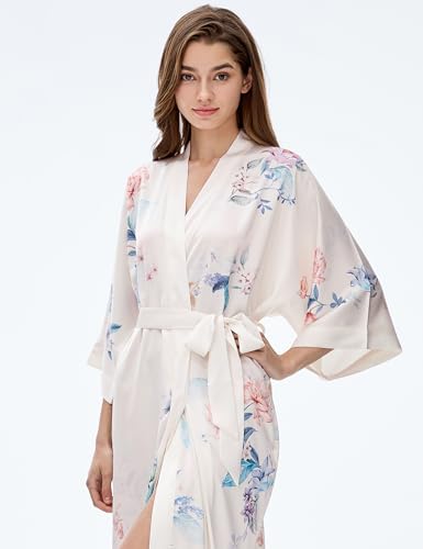 Image of PRODESIGN Kimono Robe for Women - Long Satin Sleepwear Silky Kimono Cover-Up Nightgown Japanese Bathrobe Loungewear Blouse