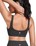 HeyNuts Womens U Back Sports Bra, Scoop Neck Low Impact Wirefree Workout Athletic Basic Gym Yoga Tops Padded with Built in Bras Graphite Grey M