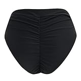 bestselling Women Vintage High Waist Bikini Bottoms Brazilian Ruched Cut Tankini Panites Pure Black
