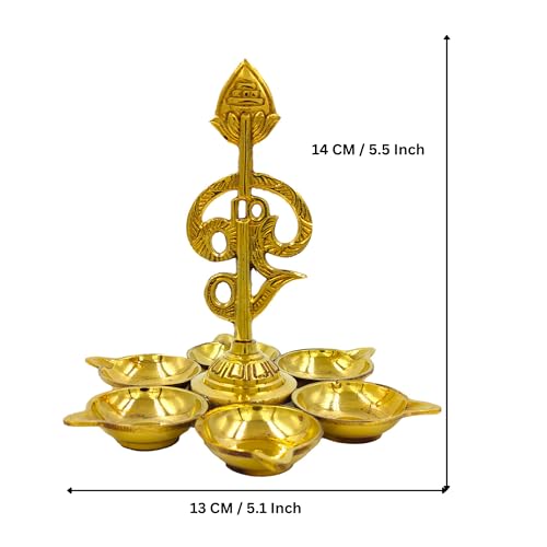 Image of Arumuga Om Vel Vilakku 14 Cm, Murugar Vel Mugam Brass Oil Lamp Diya Set with Vel for Pooja,Temple, Sashti Pooja, Vel Maaral Pooja and Gifting Arumuga Om Vel Vilakku