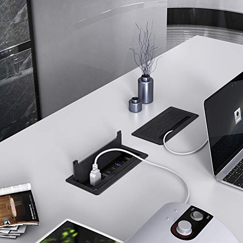 WEBANG Recessed Connectivity Box Outlet for Conference Room Table with 2AC Receptacle,2RJ45, 1USB3.0, 1HDMI, 1 VGA, 13.5mm Audio, Black