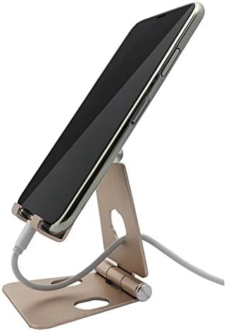 Mini Foldable Cell Phone Holder Fully Adjustable Mobile Phone Stand Multi-Angle Metal Phone Stand Holder Universal for Desk Bed iPhone iPad Samsung Cell Phone Tablet Kindle (Gold)