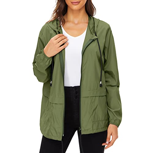 Foto von Durio Regenjacke Damen Windjacke Damen leicht Windbreaker Damen Wasserdicht Atmungsaktiv Wanderjacke Damen Geeignet für Wandern, Camping, Laufen und Radfahren Armeegrün M