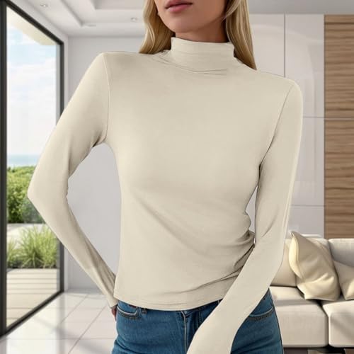 Long Sleeve Shirts for Women Turtleneck Fitted Shirt Basic Tees Lightweight Plain Tops Fashion Casual Clothes Top - image 2
