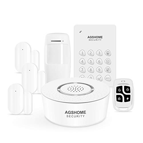 AGSHome Alarm, Wireless Smart Home Security System with Burglar and Phone APP Alert, 7-Piece kit (Siren, Keypad, Remote, Door Window & Motion Sensor), Work with Alexa, for House and Apartment