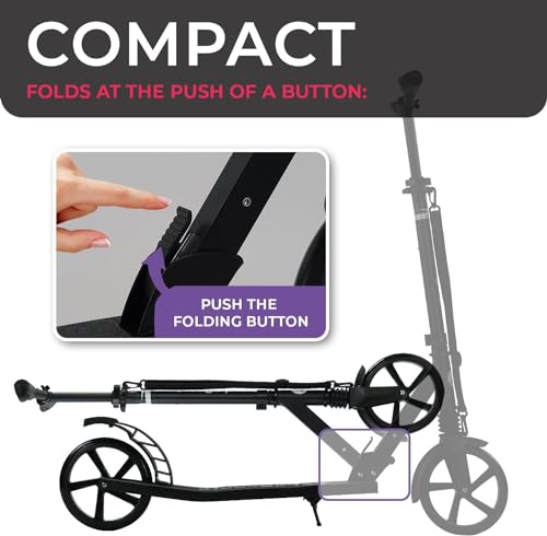 Image of LaScoota Kick Scooter for Kids Ages 6+, Teens & Adults, Large 8 inch Sturdy Urethane Wheels. Adjustable Handlebar, Lightweight, Foldable, 220lbs Max Load