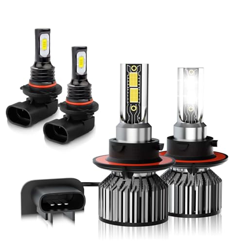 TXBILMOO Compatible For Ford F150 F250 F350 (2004-2014) Bulbs 9008 H13 High & Low Beam+9145 Fog Light Bulbs 6500K White 600% Brightness with Fan Plug and Play Pack of 4