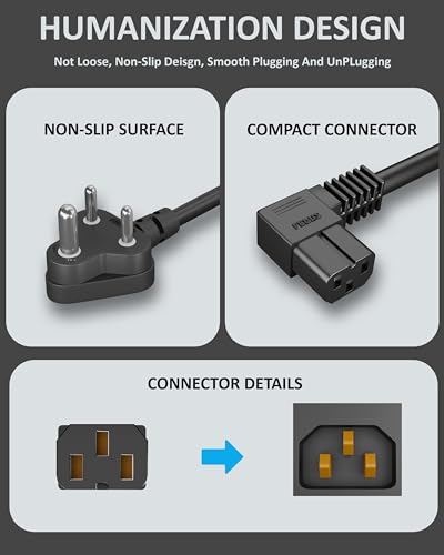 FEDUS 1.8 Meter 90 Degree L Shape 3 Pin Computer Power Cable Cord for Desktops PC and Printers/Monitor SMPS Power Cable IEC Mains Power Cable Black 4 41a0F7b9kPL