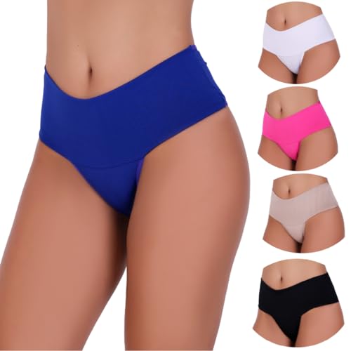 Kit 5 Calcinhas Cintura Alta Compressão Cós Alto Fitness Power Zero Barriga Pala Cós Duplo (BR, Alfa