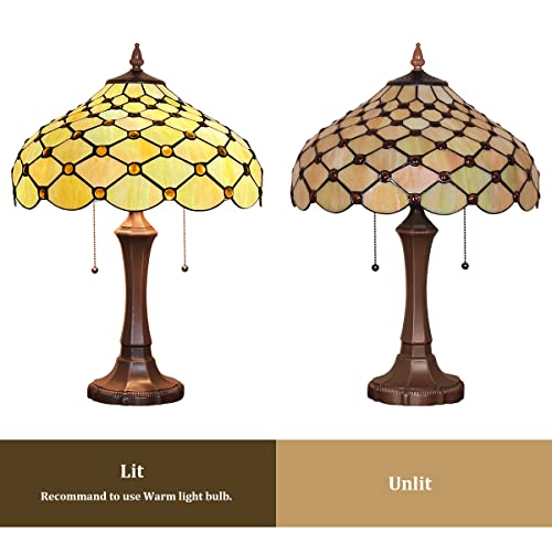 Thatyears Tiffany Table Lamp Amber Beads Style Stained Glass Table Lamp 16X16X24 Inches Vintage Style Desk Reading Light Decor For Bedroom Living Room Home Office #TOP5