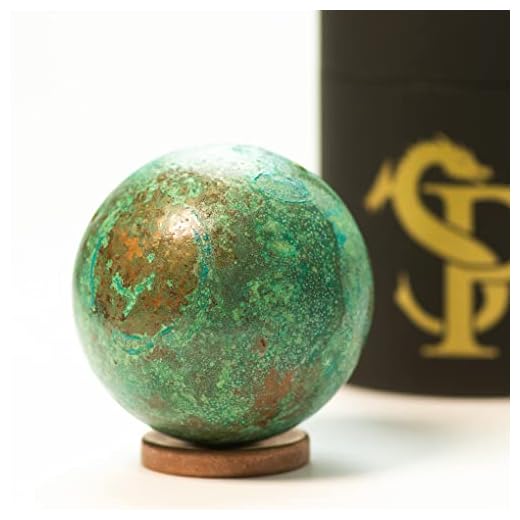 Shire Post Mint Verdigris Copper Orb with Green Forced Patina - 2.25" Sphere - 1.75 lb