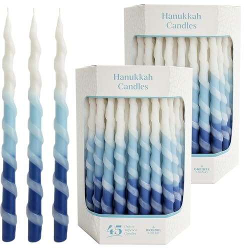 The Dreidel Company 2-Pack Deluxe Twisted Blue & White Ombre Hanukkah Menorah Candles for All 8 Nights of Chanukah 1-Hour Burn Time