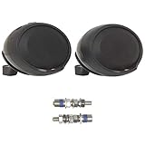 2 x Handlebar-Mount Weather-Resistant Bluetooth Black Motorcycle Scooter Speaker Pods w/ 8mm Installation Bolt Kit (for Vespa, Benelli, Piaggio, Genuine, and Most Asian Scooters)