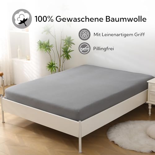 SOULFUL Spannbettlaken 180x200cm 2er Set, 100% Baumwolle Rauchgrau – Ansicht 2