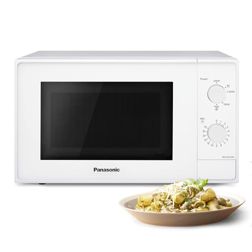 Panasonic NN-E20JWMEBG Forno a Microonde con Piatto Rotante in Vetro, 20L, 800W, Funzione Scongelamento, 5 Livelli di Potenza, Timer, Bianco