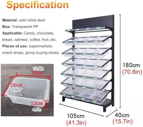 Retail Display Storage Rack，Snack Storage Rack,Commercial Chips Fruit Vegetable Supermarket Shelf Organizer with Transparent PP Box – Tall Snack Sales Rack for Wholesale Distribution. image 3