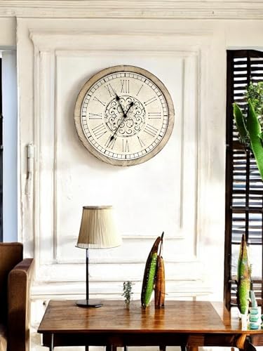 Large Decorative Vintage Worn Wall Clock - Big Farmhouse, Rustic, Coastal Decor - 25 inches for Living Room or Bedroom - Battery Operated