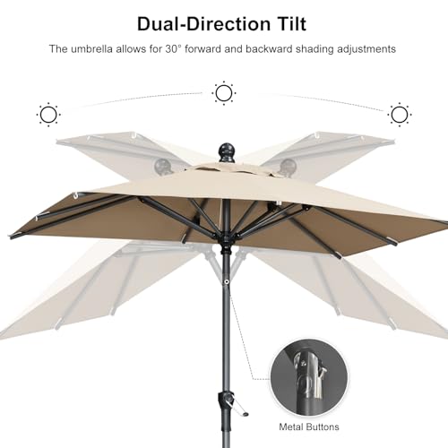 Image of PURPLE LEAF Patio Market Umbrella 6.5' x 6.5' Square Tilt Taupe 8 Ribs Pool
