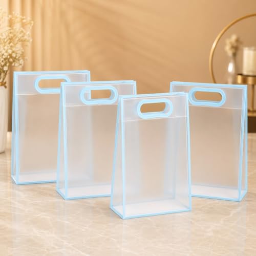 Image of SATYAM KRAFT 6 Pcs Translucent Multipurpose Reusable Gift Bags | Gift for Her /Him, Wedding Return Gifts Baby Shower Anniversary Birthday Hamper Shopping, Party Favors (Blue - Small)