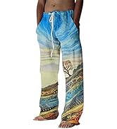 Linen Pants Men Skinny Fit Men's Baggy Pants Large Size Print Linen Harem Pants Hippie Boho Beach...