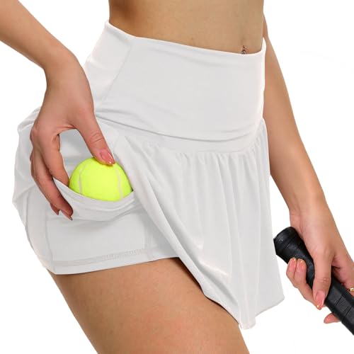 Eisnnu Falda Corta de Tenis Mujer, con Cintura elástica, pantalón Corto y pantalón, Falda Deportiva de Verano para Patinadora (FR/ES, Letras, M, Regular, Regular, Blanco)