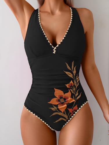 Image of B2prity One Piece Swimsuit for Women Tummy Control Ruched Bathing Suit Push Up Tie Back Swimwear Shell Stitched
