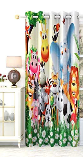 Image of 3D Cartoon Animals Design Curtains for Kids Room, School, Kids Care, Window, Door, 4x7 feet Long Set of 3 Pc