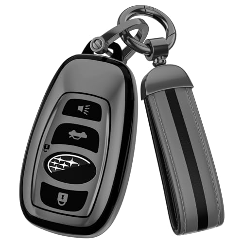 For Subaru Key Fob Cover Accessories Matte TPU Material With a Cute Leather Keychain For Cover With Leather Keychain for Outback Ascent Forester Crosstrek Legacy Other Models. (Matte Gray)