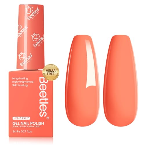 Image of Beetles Coral Orange Gel Polish - 8ML Hema Free Neon Bright Orange Peach Coral Gel Polish Passionate Fireworks Soak Off UV Colorful Bottle Nail Art Manicure