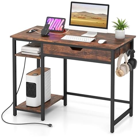 Giantex Computer Desk with Power Outlets Cover