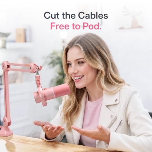 Image of MAONO PD200W Hybrid Wireless Podcast Equipment Bundle for 2, XLR USB Dynamic Microphone Kit with 2 Boom Arm, Software, Noise Cancellation, for Co-hosted Podcast, Vocal Recording, Pink