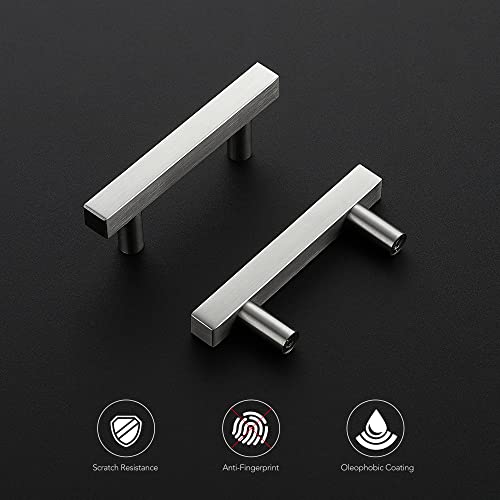 Image of Ravinte 25 Pack 2-1 /2 Inch Cabinet Pulls Brushed Nickel Sqaure Kitchen Cabinet Handles Silver Cabinet Hardware Stainless Steel Drawer Pulls 4 Inch Overall Length with Mounting Template
