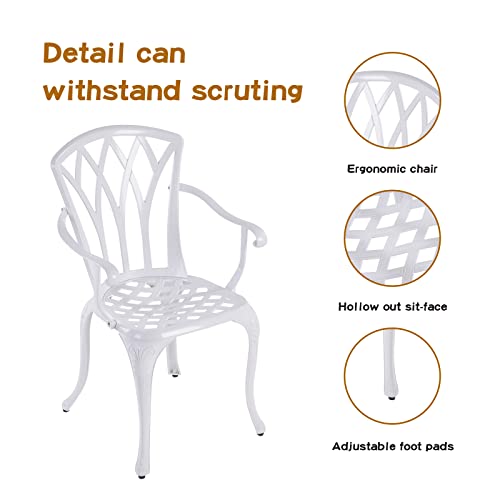 Jardin De Centennail 3-Piece Outdoor Bistro Set Cast Aluminum Rust-Resistant Patio Furniture Armchairs Design (White) #TOP3